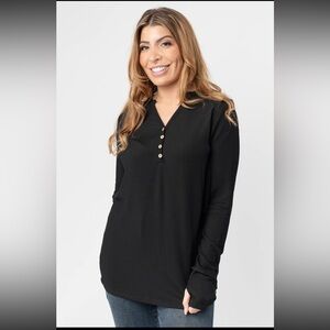 Casual Long Sleeve V-Neck Top With Buttons